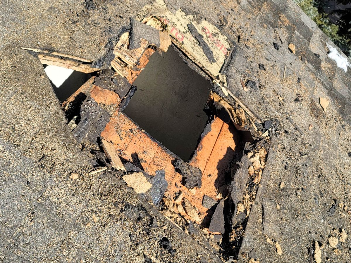 Severe firework damage to shingles