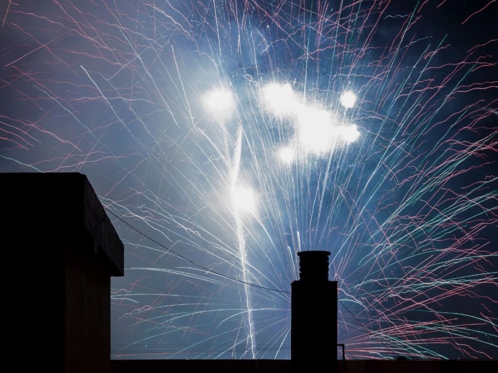 Fireworks on roof creating potential safety hazards