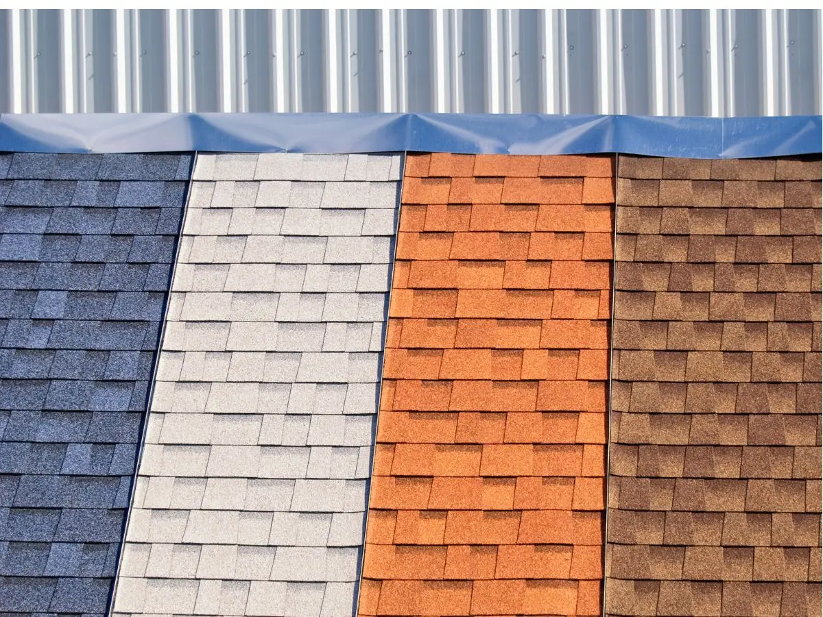 Asphalt shingle samples in several colours