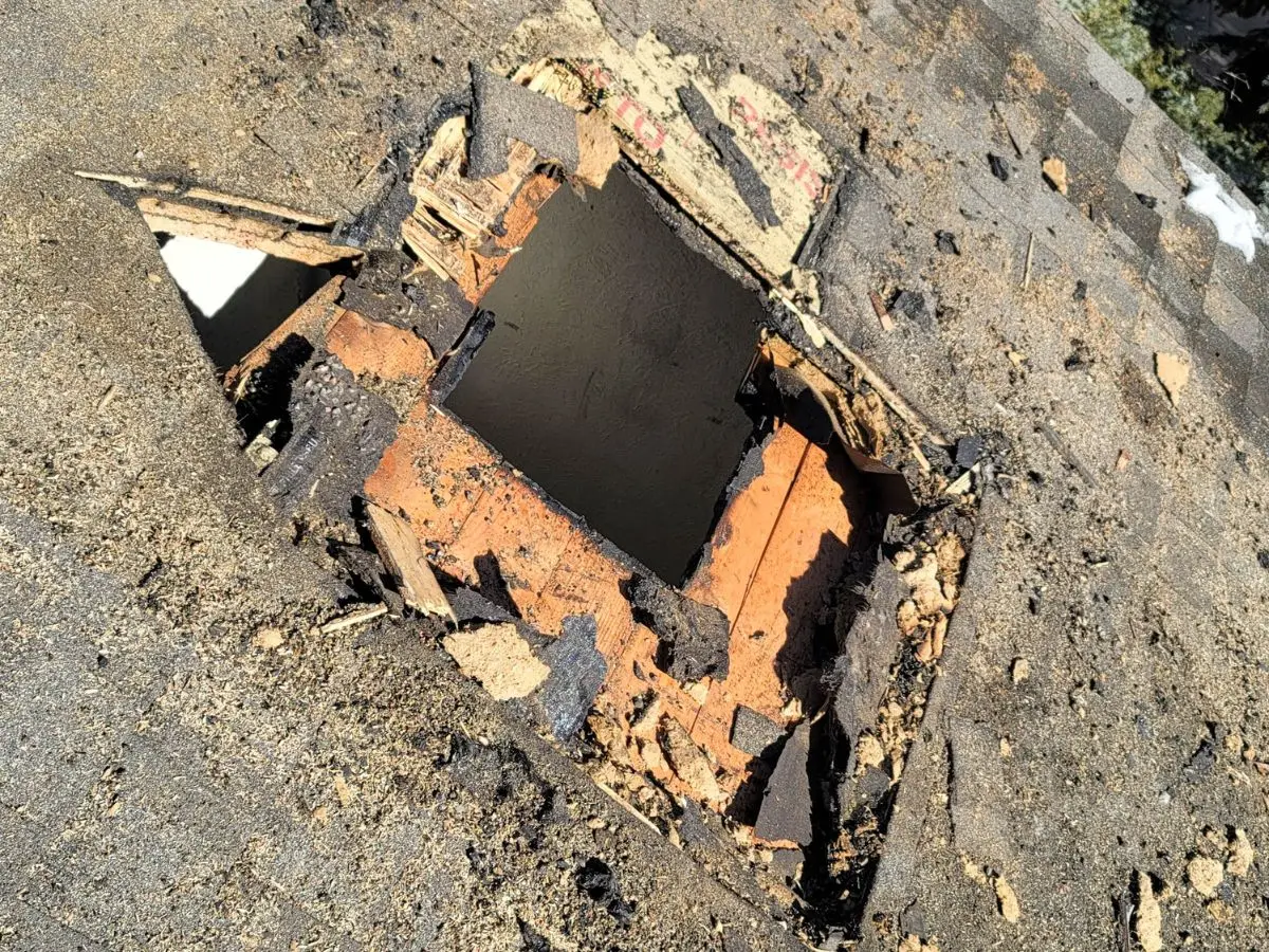 Severe firework damage to shingles