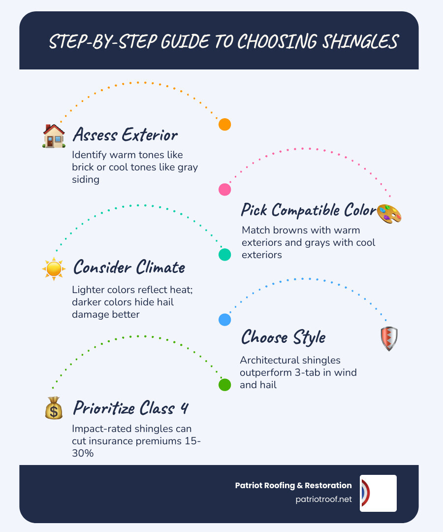 Step-by-step infographic for choosing shingle color and style for Arkansas homes infographic Step-by-step infographic for choosing shingle color and style for Arkansas homes infographic