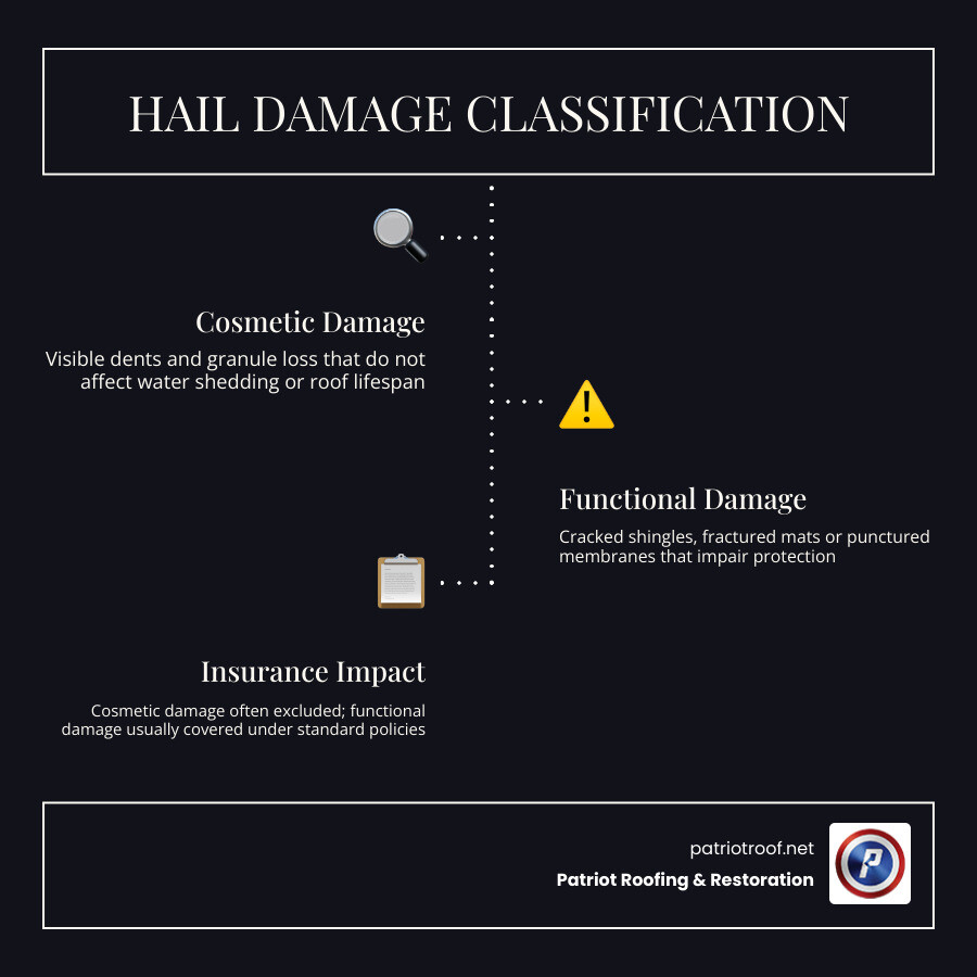infographic comparing cosmetic vs functional hail roof damage with examples and insurance coverage impact infographic infographic comparing cosmetic vs functional hail roof damage with examples and insurance coverage impact infographic